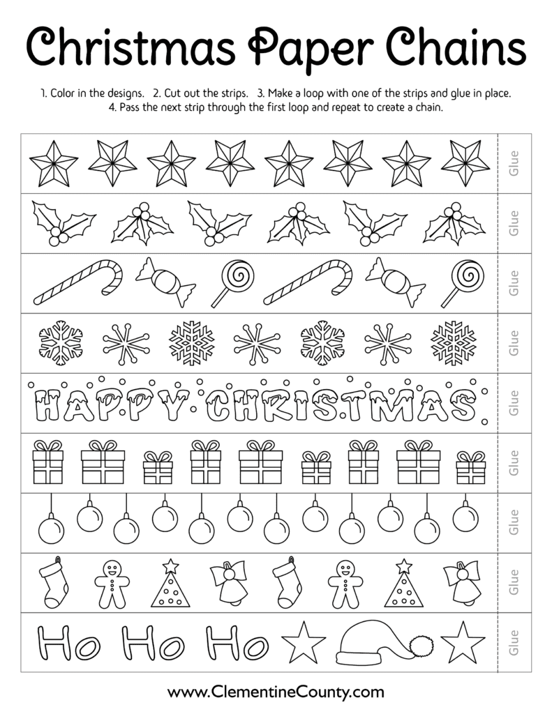 free printable christmas chains to color | clementine county